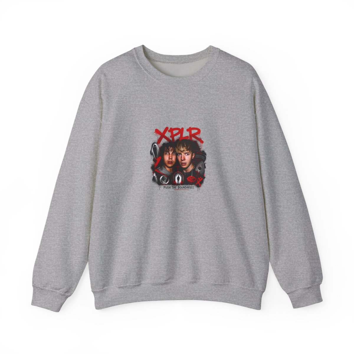 Sam and Colby " in bold, spray-painted style at the top. " Crewneck - alternate angle 2, merchandise