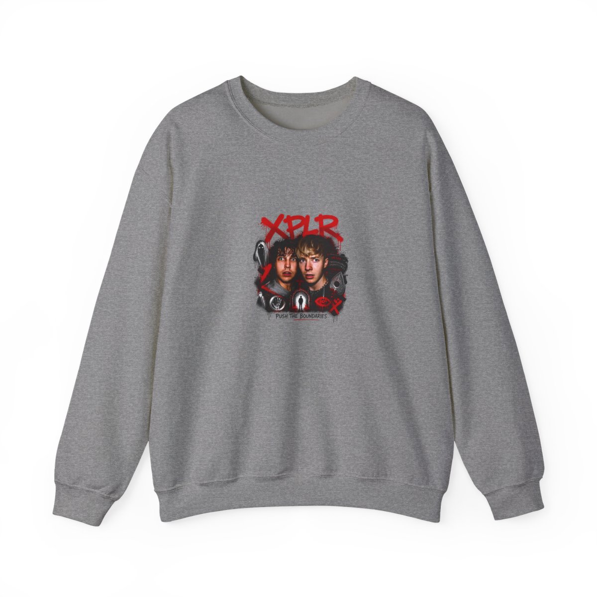 Sam and Colby " in bold, spray-painted style at the top. " Crewneck - alternate angle 3, merchandise
