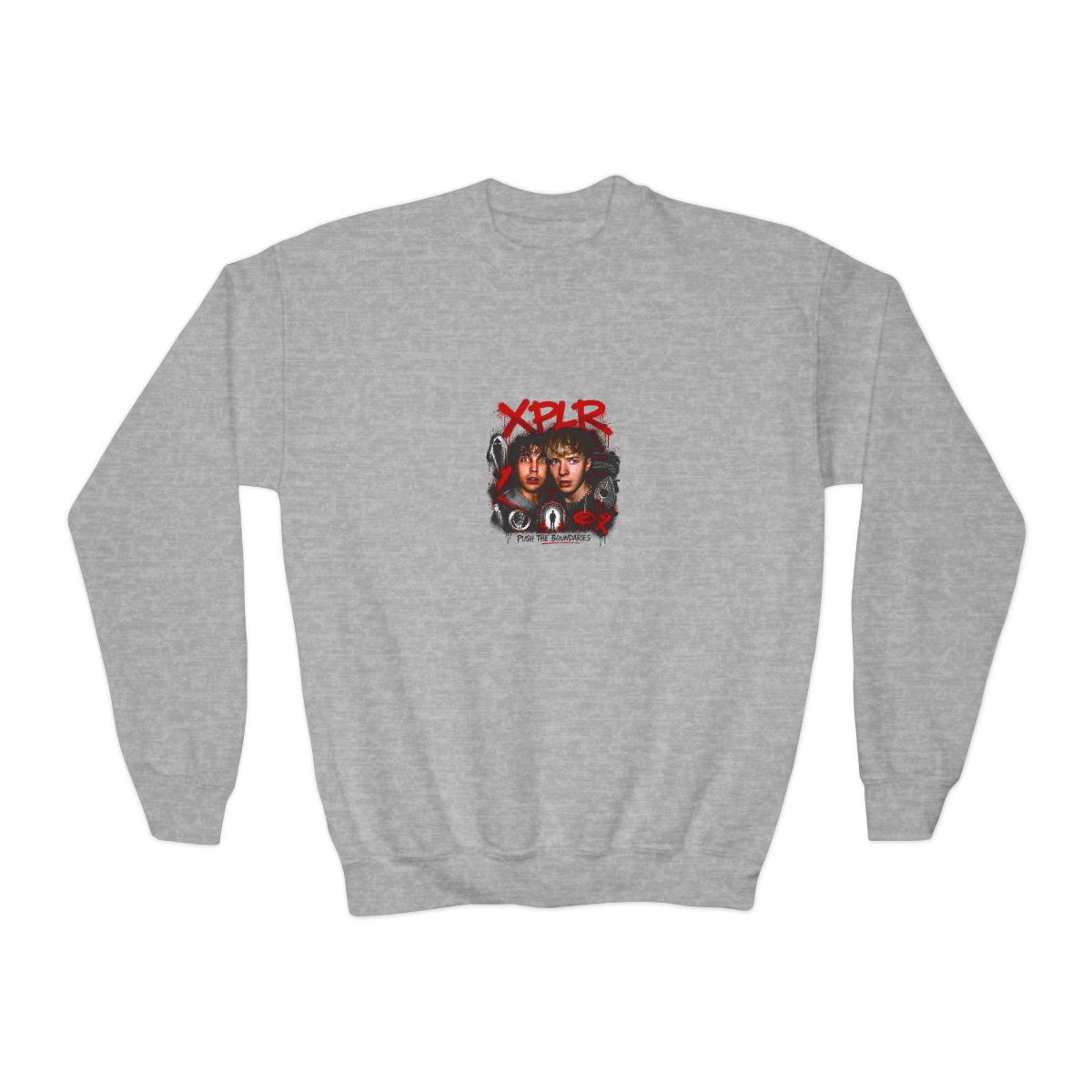 Sam and Colby " in bold, spray-painted style at the top. " Kids Crewneck