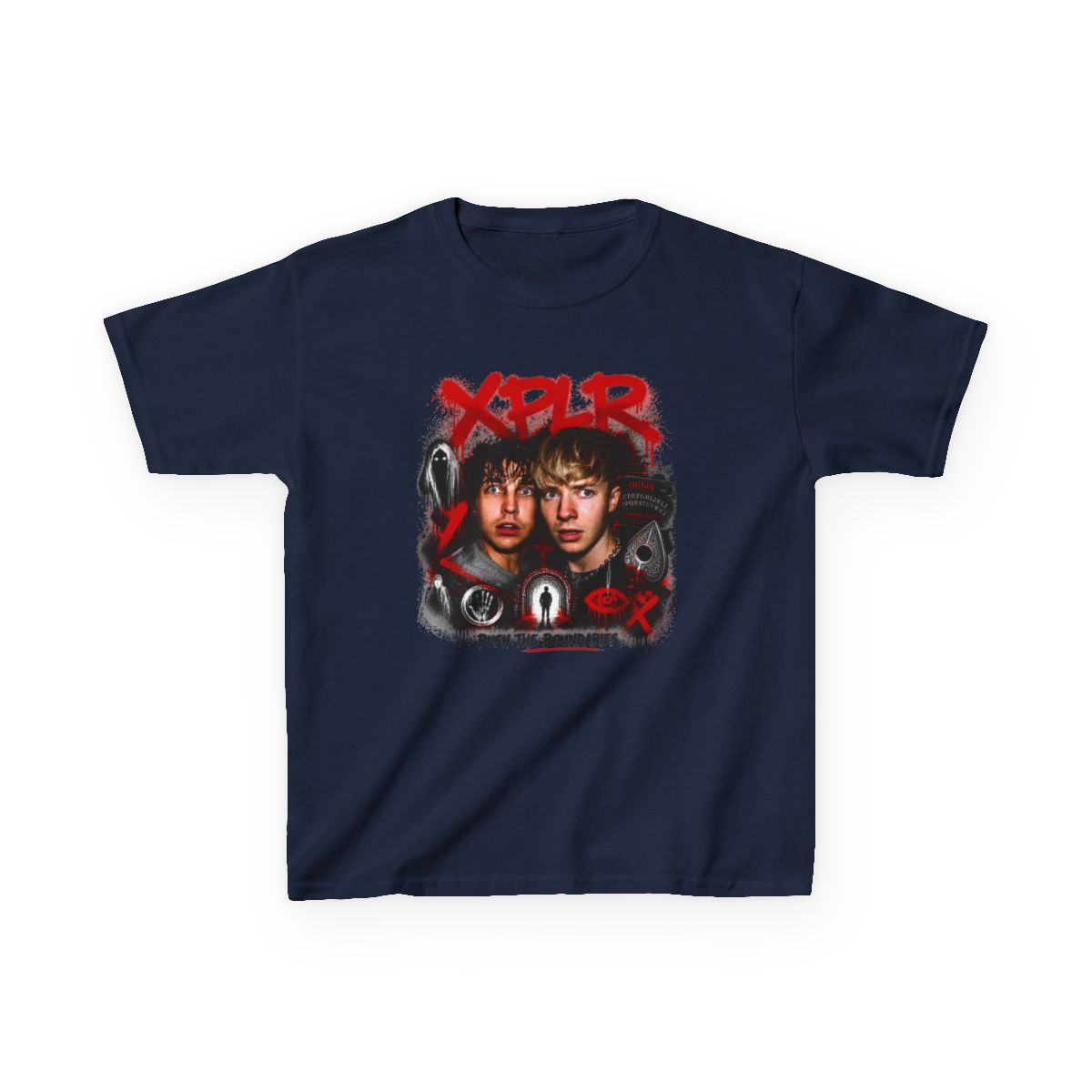 Sam and Colby " in bold, spray-painted style at the top. " Unisex Kids Tee - alternate angle 5, merchandise