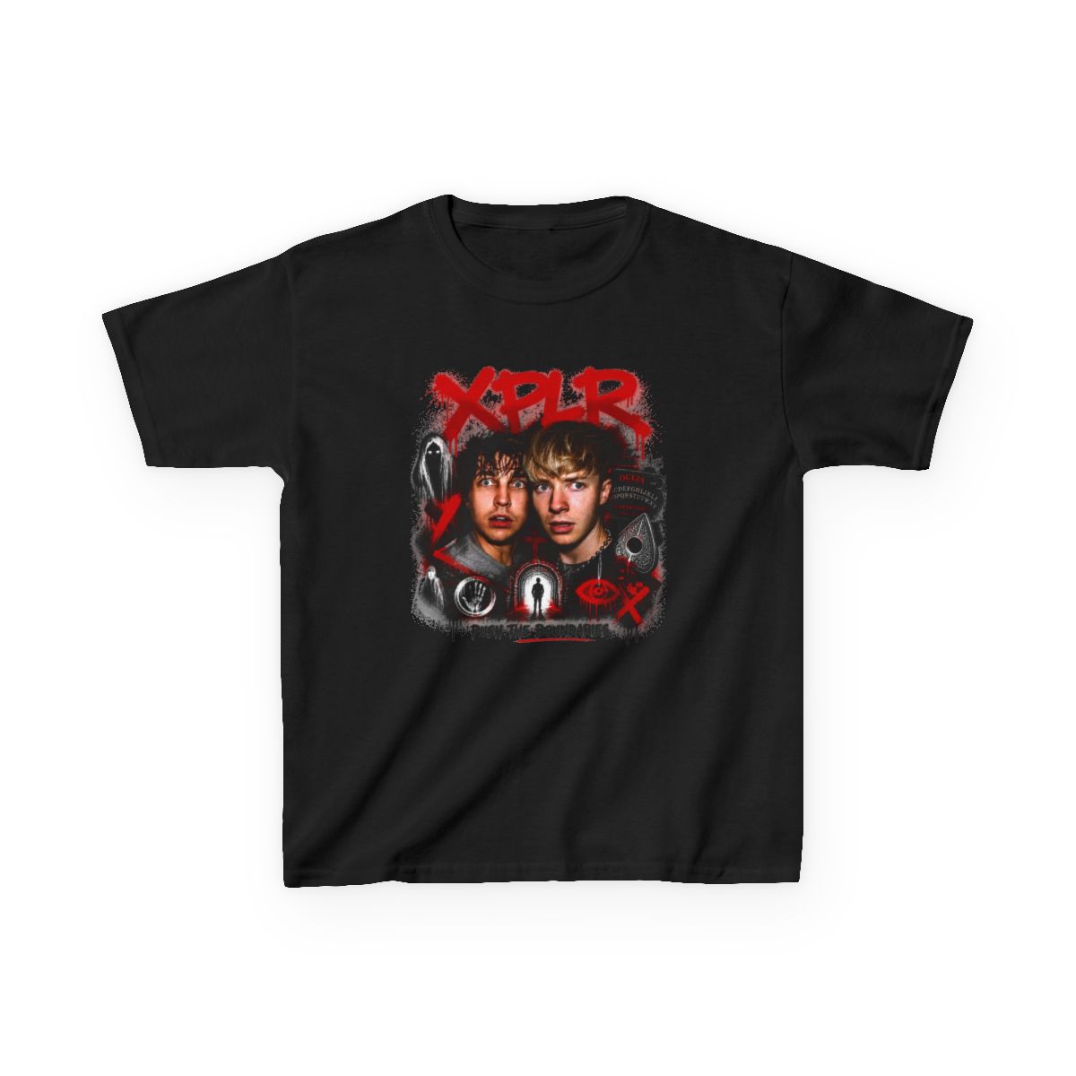 Sam and Colby " in bold, spray-painted style at the top. " Unisex Kids Tee - alternate angle 2, merchandise